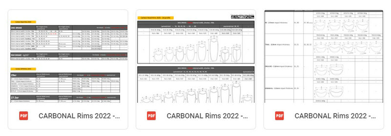Carbonal bike carbon rim catalog 2022 and 2d profiles